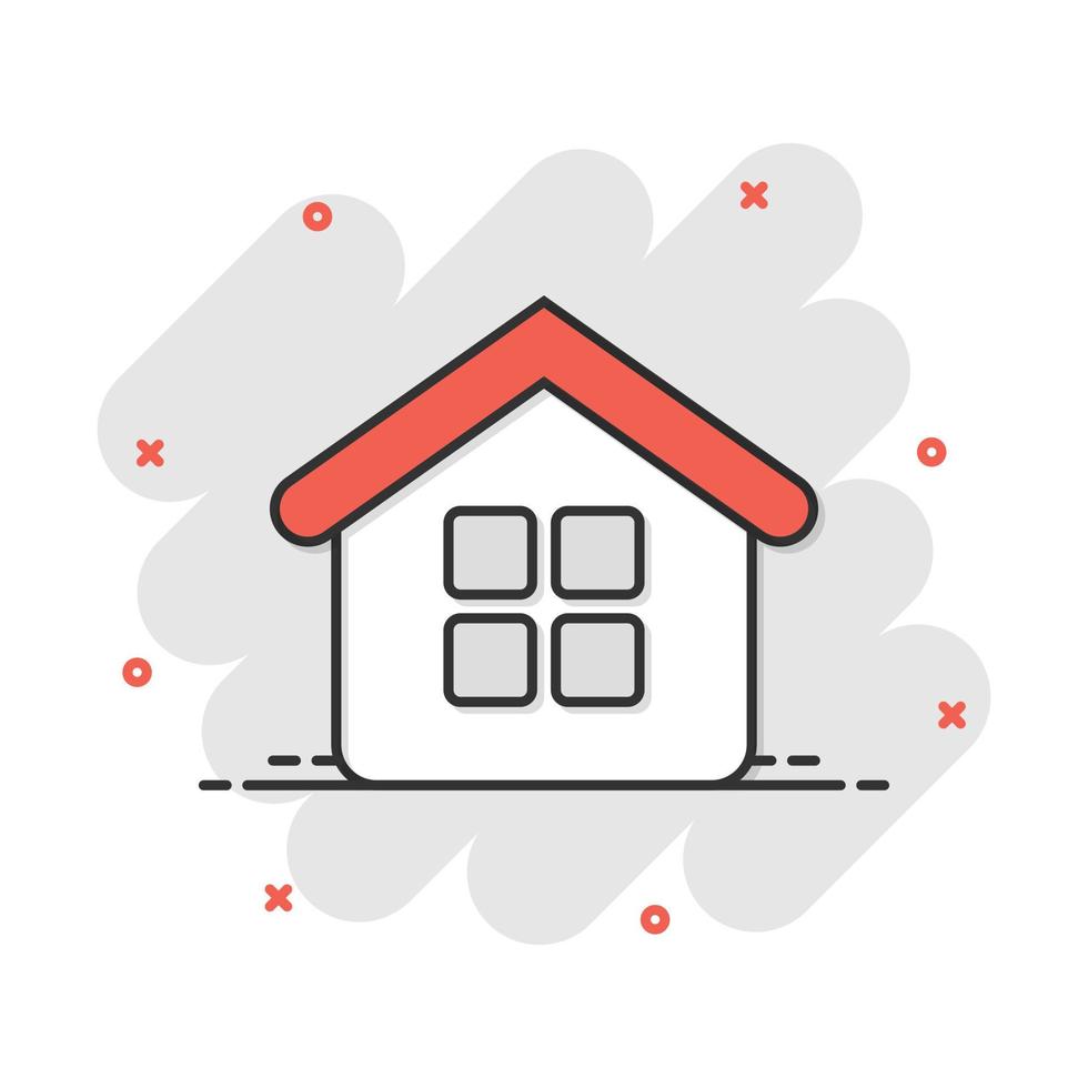 icono de construcción de casas en estilo cómico. Pictograma de ilustración de dibujos animados de vector de apartamento de casa. efecto de salpicadura de concepto de negocio de vivienda de casa.