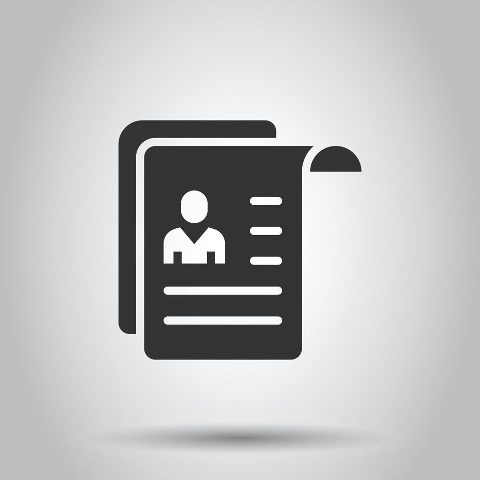 Resume icon in flat style. Contract document vector illustration on white isolated background. Paper notepad business concept.