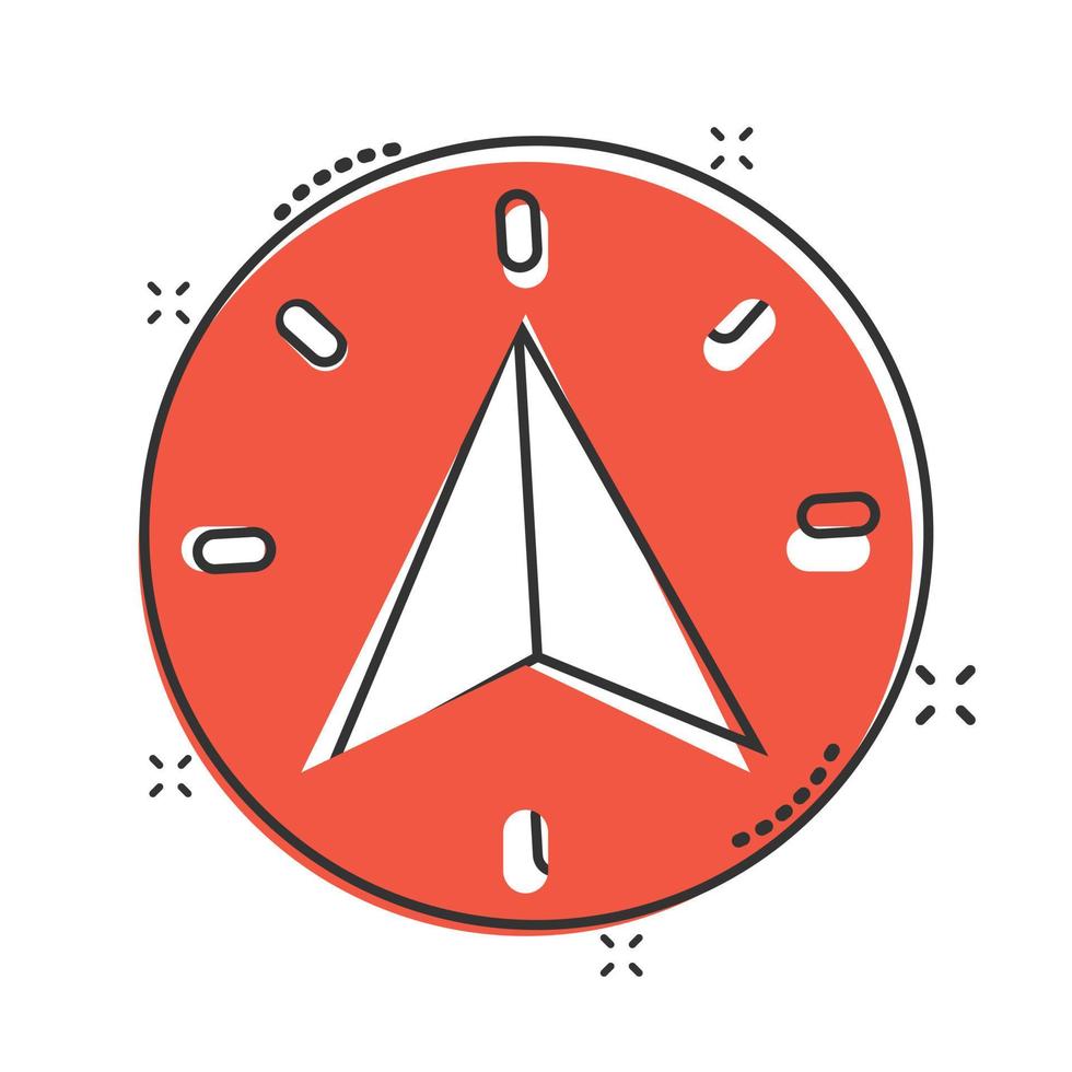 Compass icon in comic style. Navigation equipment cartoon vector illustration on white isolated background. Journey direction splash effect business concept.