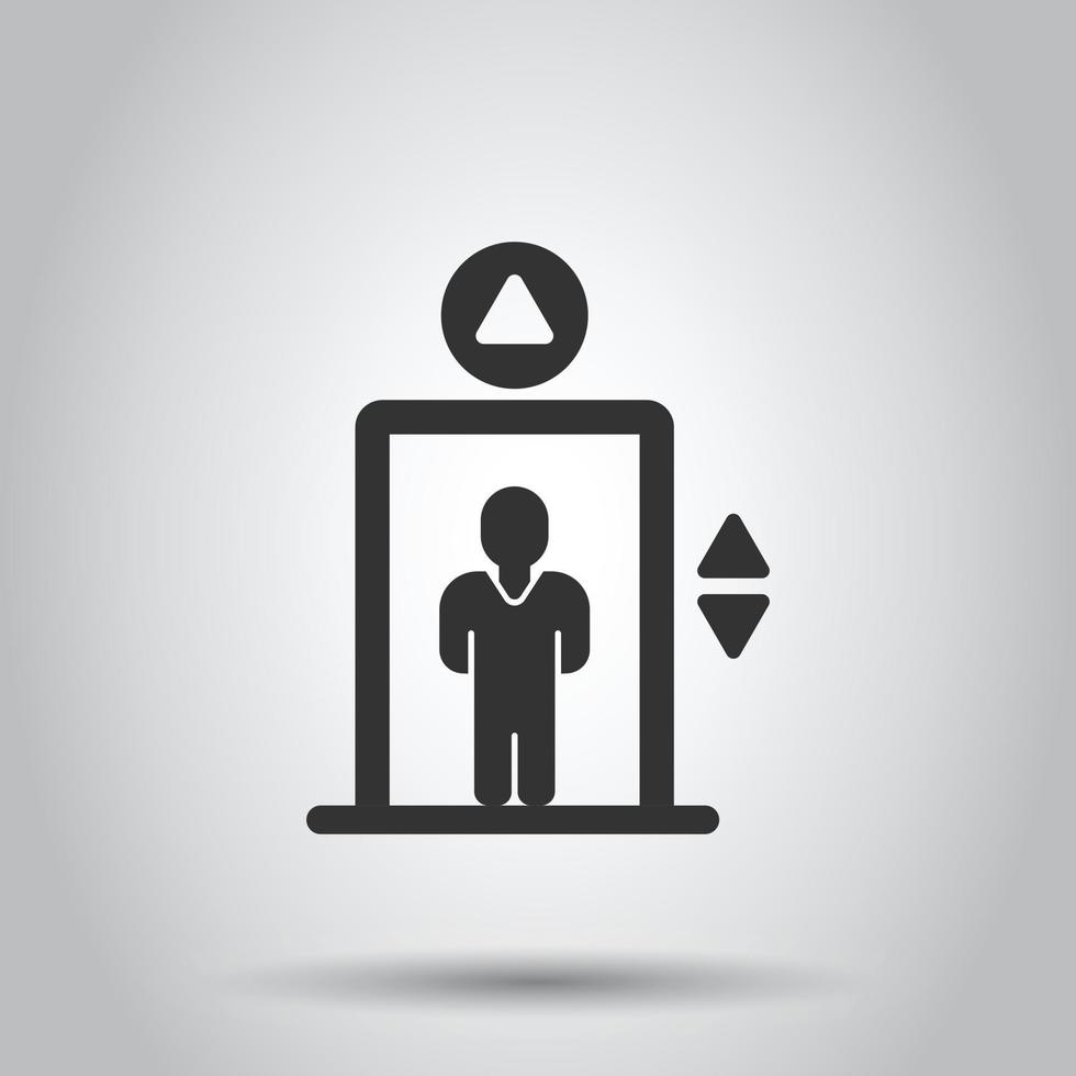Elevator icon in flat style. Lift vector illustration on white isolated background. Passenger transportation business concept.