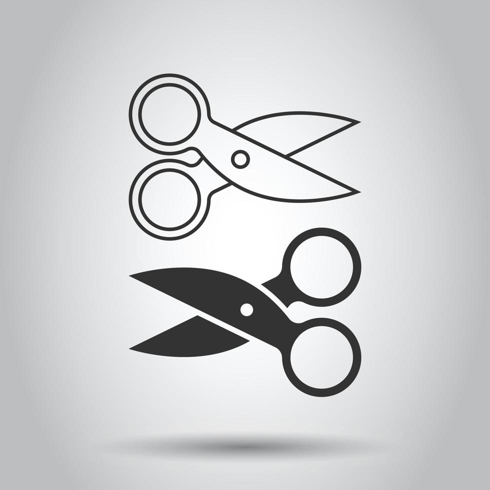 Scissor icon in flat style. Cut equipment vector illustration on white isolated background. Cutter business concept.