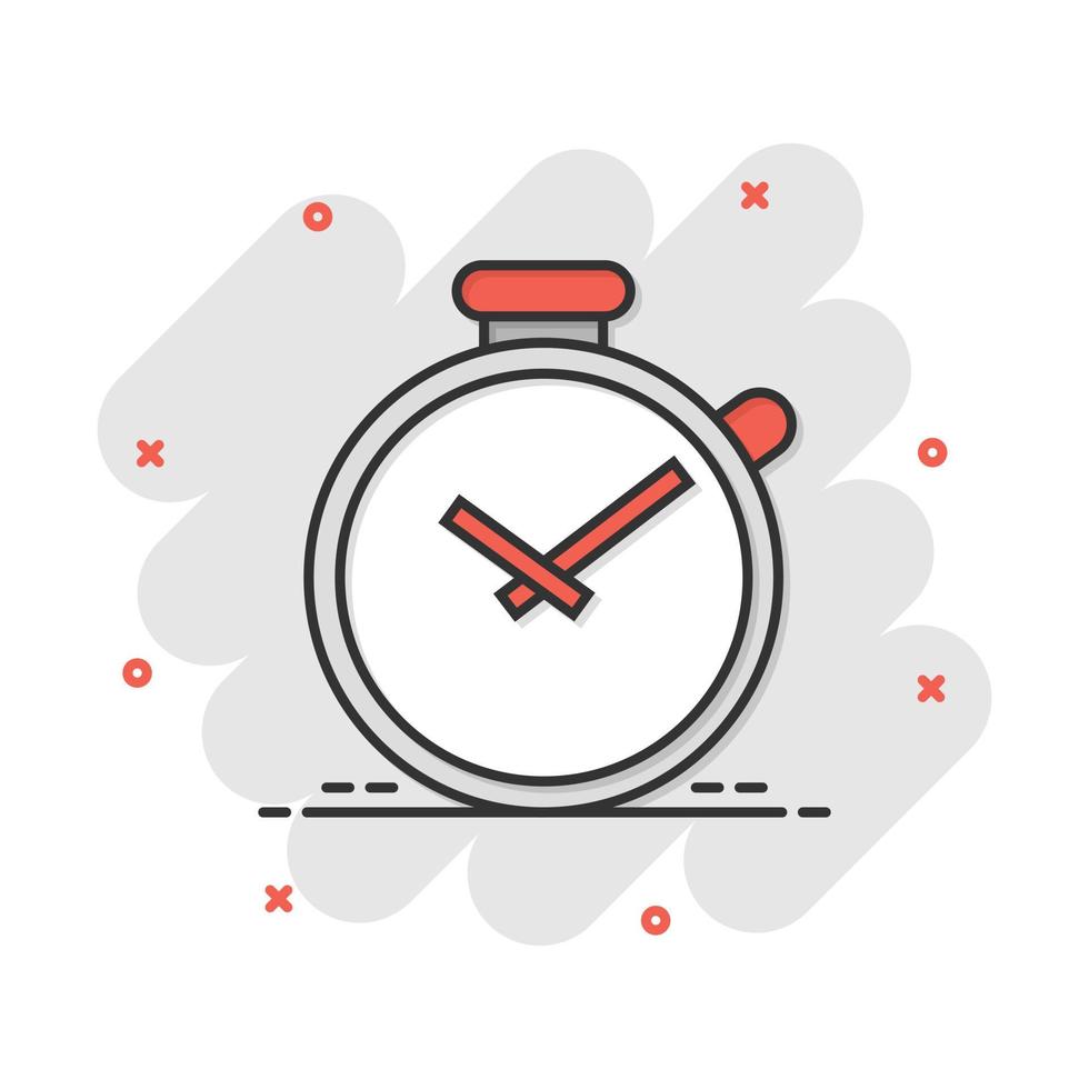 Vector cartoon clock timer icon in comic style. Time alarm concept illustration pictogram. Stopwatch clock business splash effect concept.