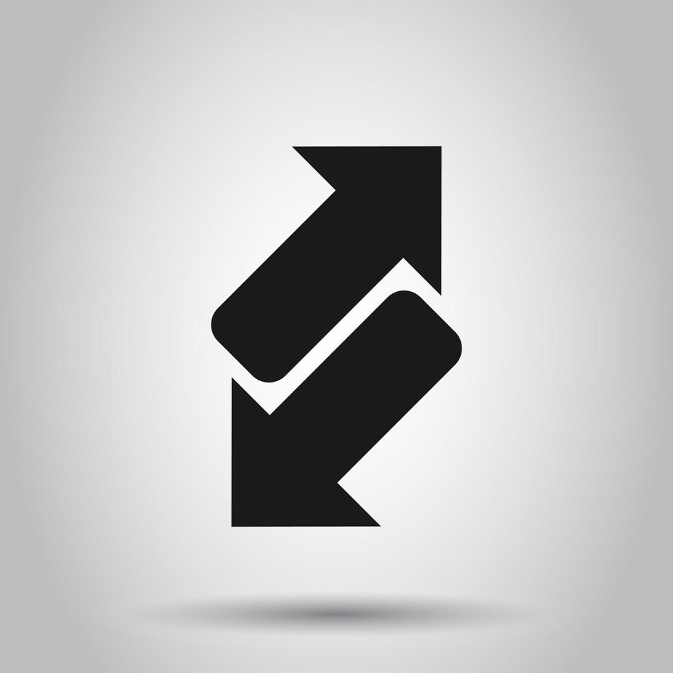 Reverse arrow sign icon in flat style. Refresh vector illustration on white background. Reload business concept.