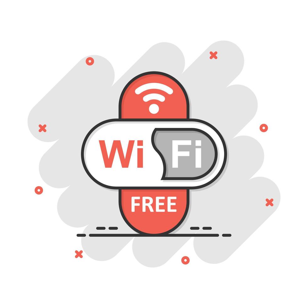 Wifi free icon in comic style. Wi-fi wireless technology vector cartoon illustration pictogram. Network wifi business concept splash effect.