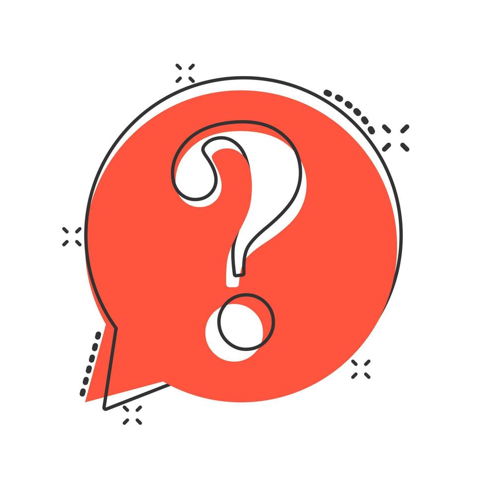 Question mark icon in comic style. Discussion speech bubble vector cartoon illustration pictogram.