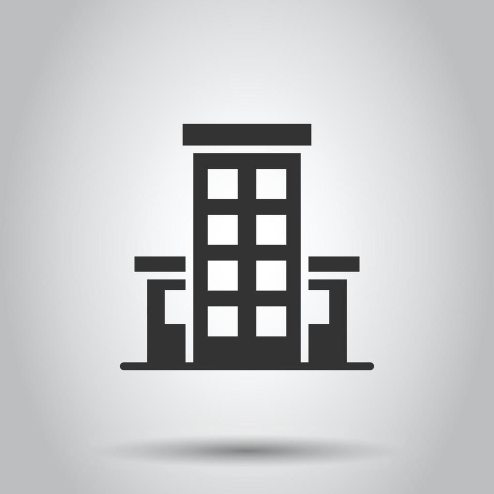 Building icon in flat style. Town skyscraper apartment vector illustration on white isolated background. City tower business concept.