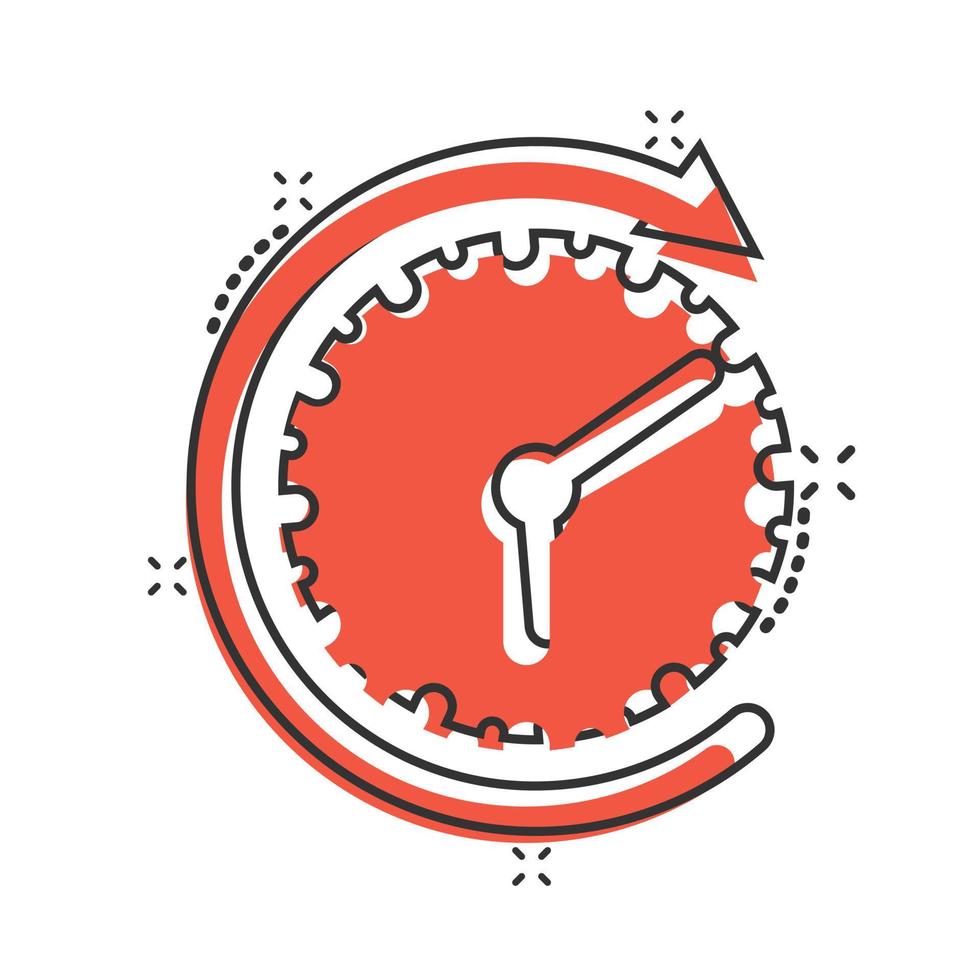 icono de reloj en estilo cómico. ver ilustración de vector de dibujos animados sobre fondo blanco aislado. concepto de negocio de efecto de salpicadura de temporizador.