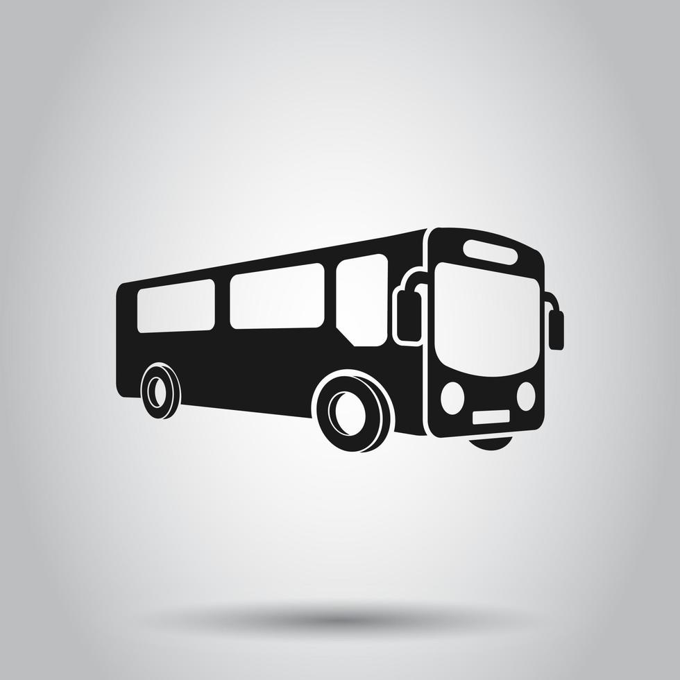 School bus icon in flat style. Autobus vector illustration on isolated background. Coach transport business concept.