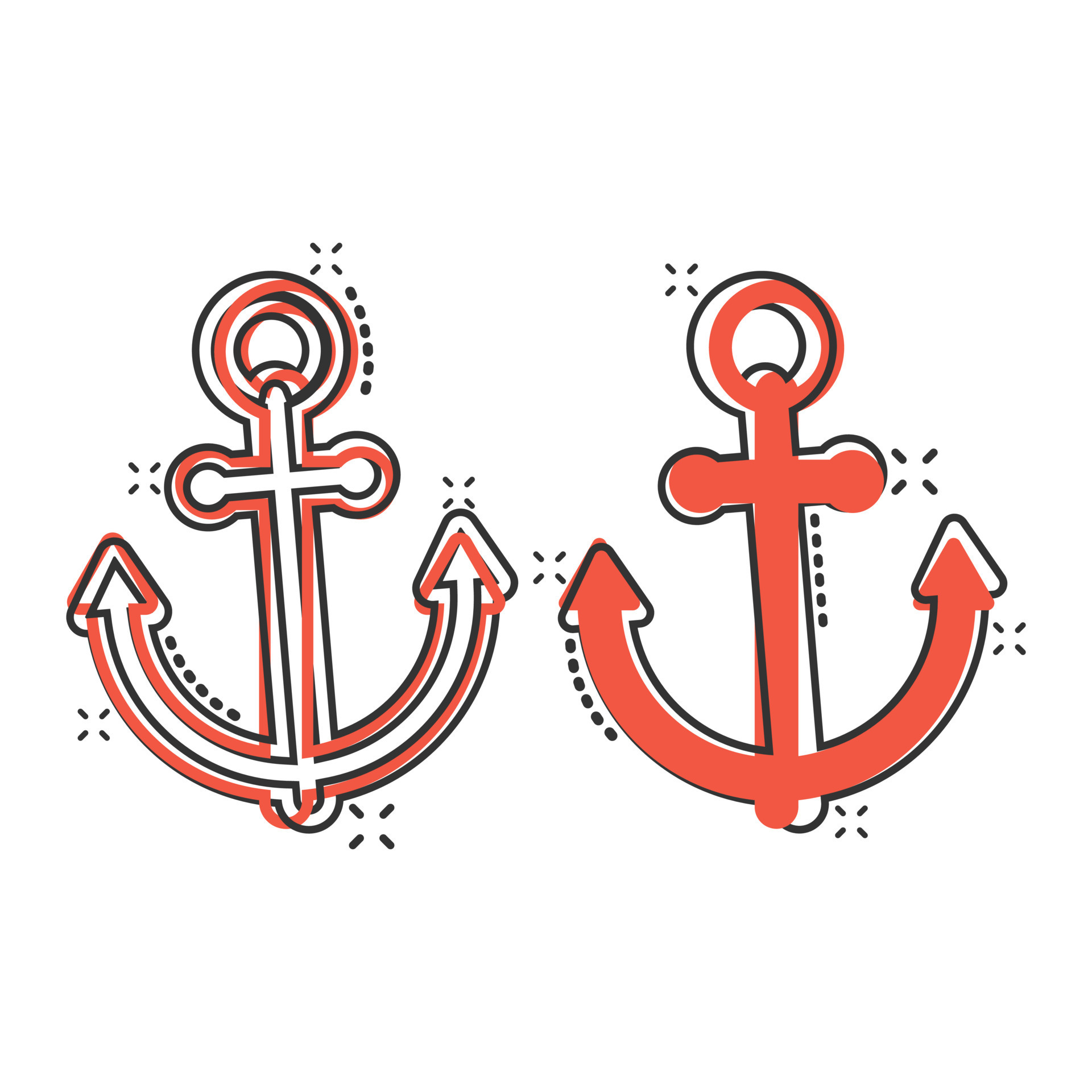 Boat anchor icon in comic style. Vessel hook cartoon vector