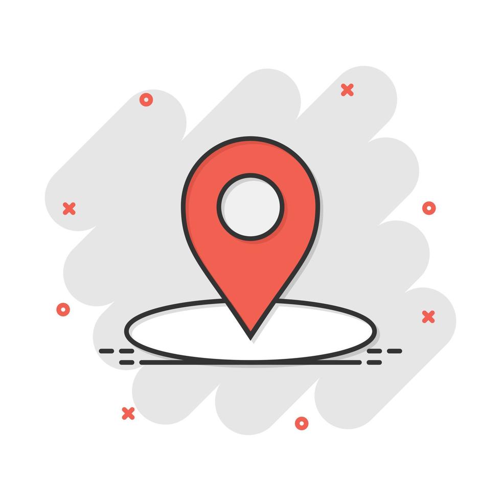 Vector cartoon map pointer icon in comic style. Gps navigation mark illustration pictogram. Pointer destination business splash effect concept.