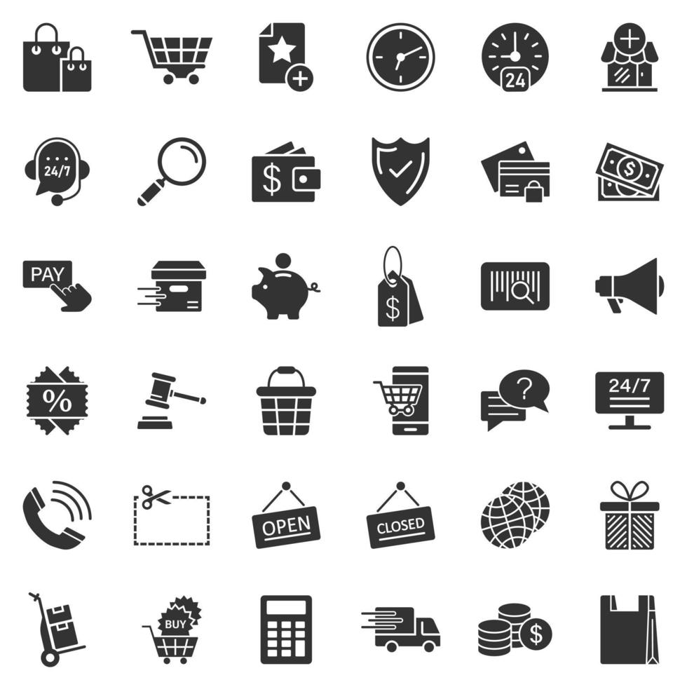 Shopping icon set in flat style. Online commerce vector illustration on white isolated background. Market store business concept.