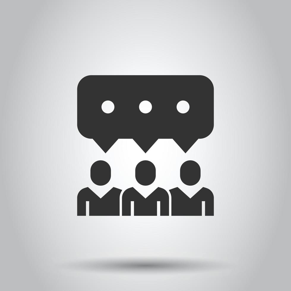 People with speech bubble icon in flat style. Chat vector illustration on white isolated background. Speaker dialog business concept.