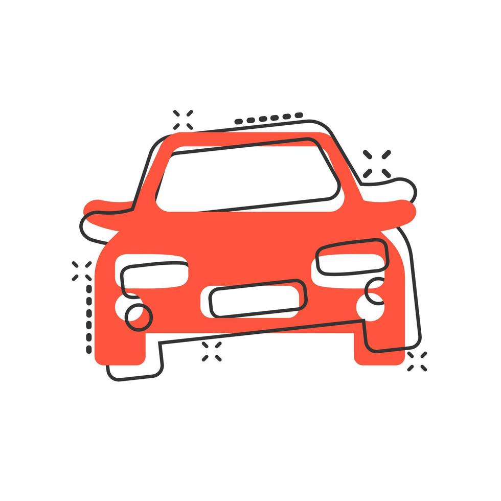 Vector cartoon car icon in comic style. Automobile vehicle illustration pictogram. Car sedan splash effect concept.
