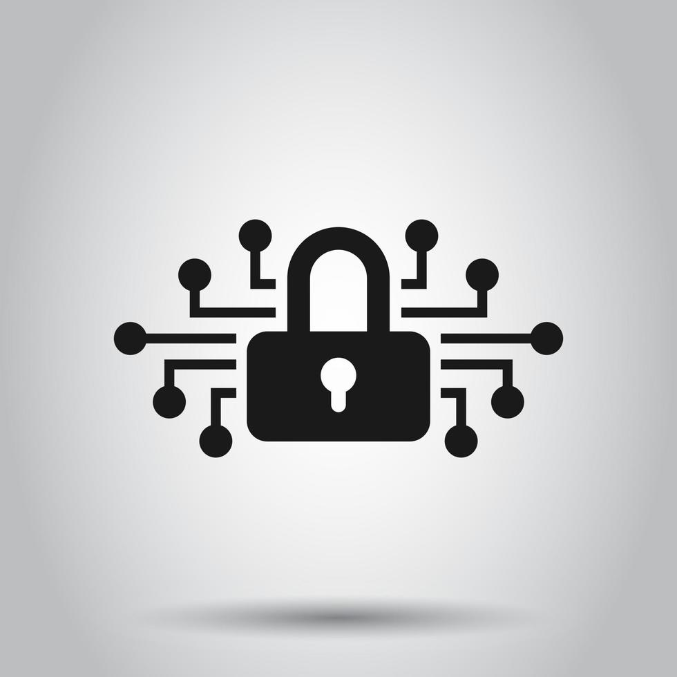 Cyber security icon in flat style. Padlock locked vector illustration on isolated background. Closed password business concept.