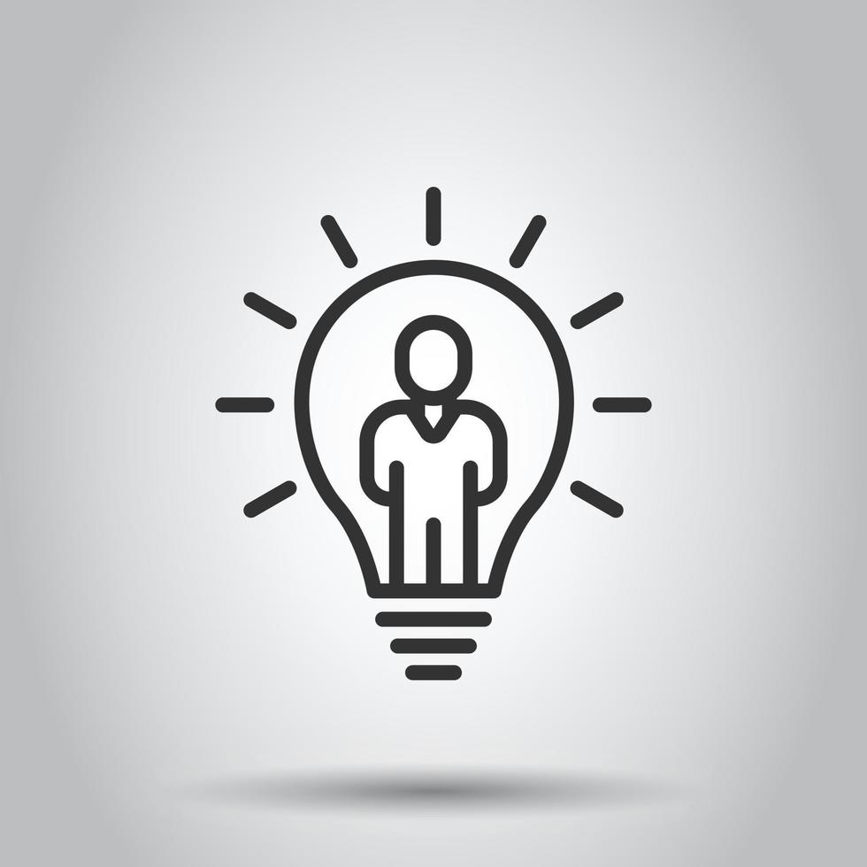 People with bulb icon in flat style. idea vector collection illustration on white isolated background. Brain mind business concept.