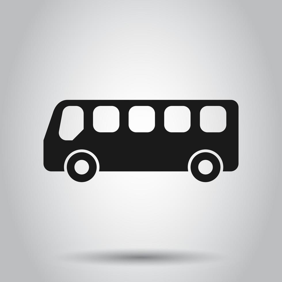 School bus icon in flat style. Autobus vector illustration on isolated background. Coach transport business concept.