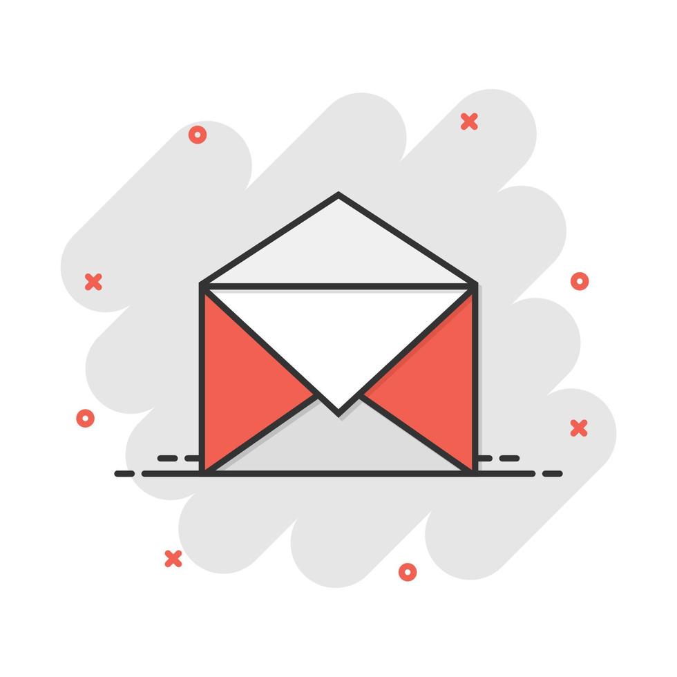 icono de sobre de correo de dibujos animados vectoriales en estilo cómico. pictograma de ilustración de signo de correo electrónico. concepto de efecto de salpicadura de negocio de correo. vector