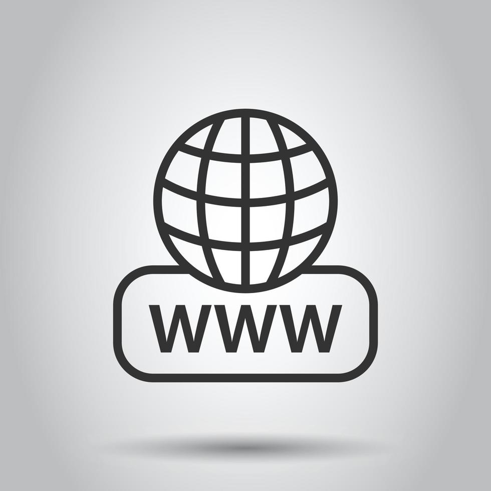 Global search icon in flat style. Website address vector illustration on white isolated background. WWW network business concept.