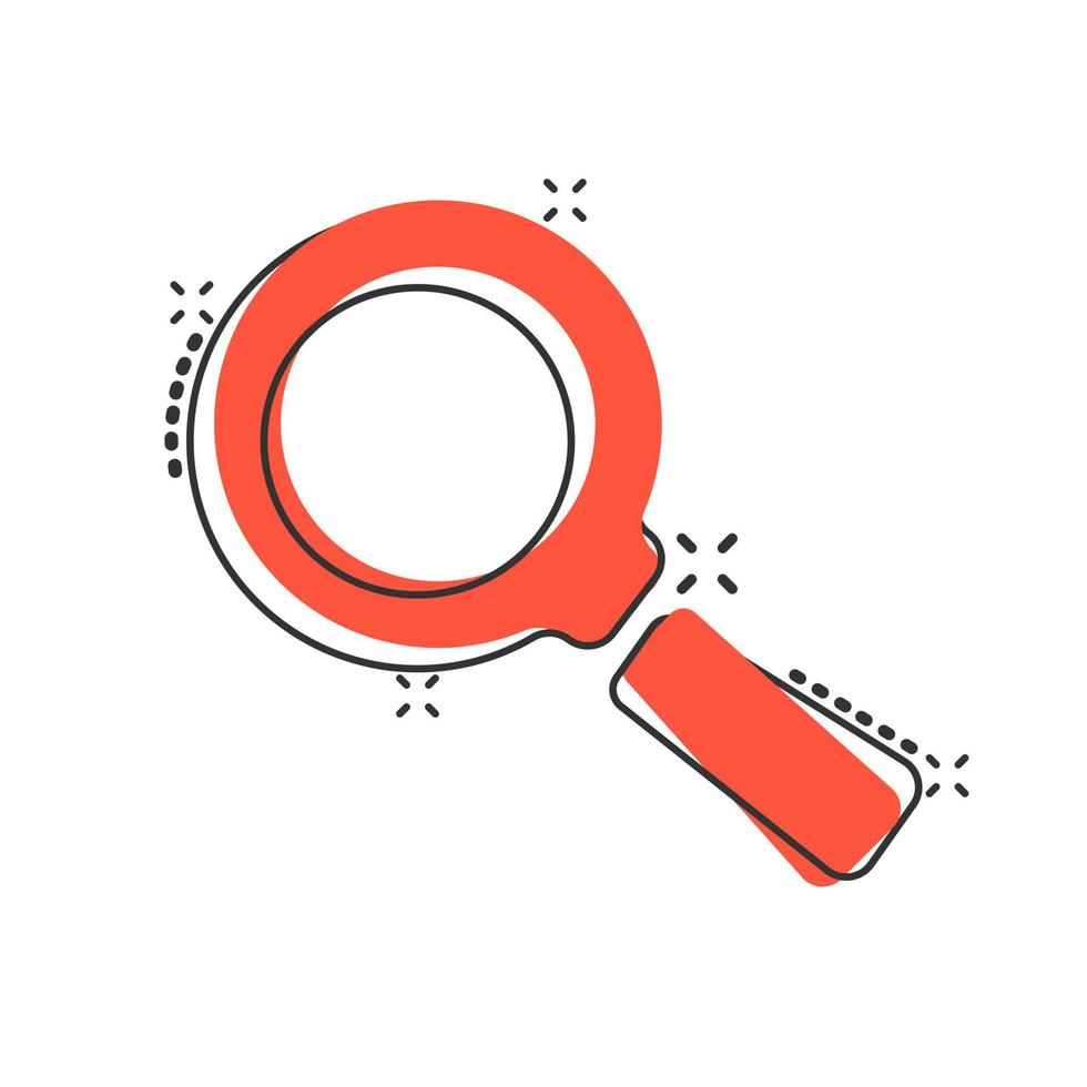 Vector cartoon magnifying glass icon in comic style. Search magnifier illustration pictogram. Find search business splash effect concept.