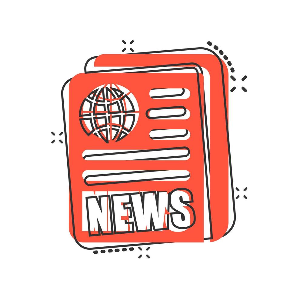 Newspaper icon in comic style. News vector cartoon illustration on white isolated background. Newsletter business concept splash effect.