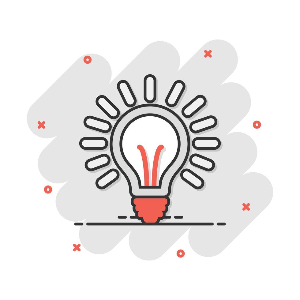 Vector cartoon light bulb icon in comic style. Lighting electric sign illustration pictogram. Idea lightbulb business splash effect concept.