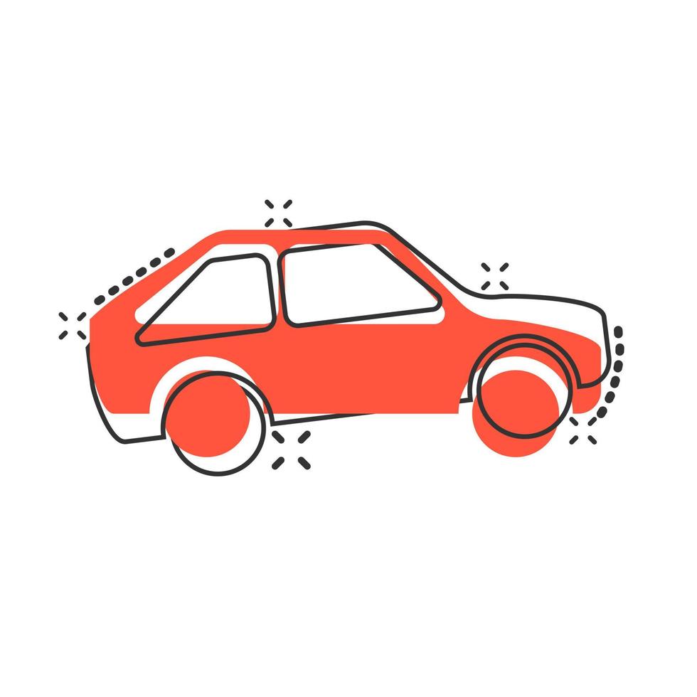 Car icon in comic style. Automobile car vector cartoon illustration pictogram. Auto business concept splash effect.