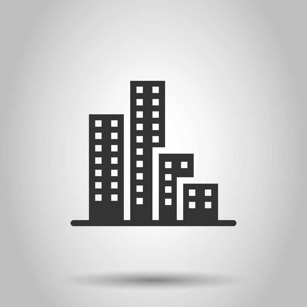 Building icon in flat style. Town skyscraper apartment vector illustration on white isolated background. City tower business concept.