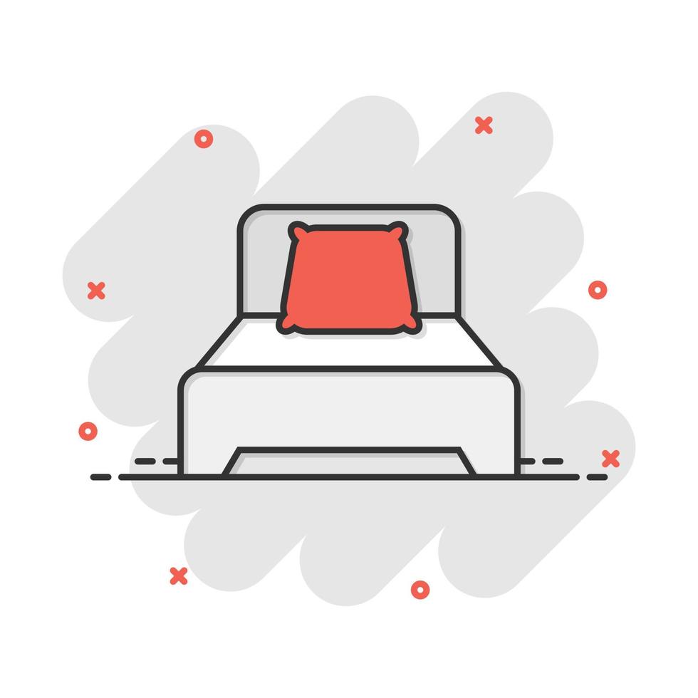 Bed icon in comic style. Sleep bedroom vector cartoon illustration pictogram. Relax sofa business concept splash effect.