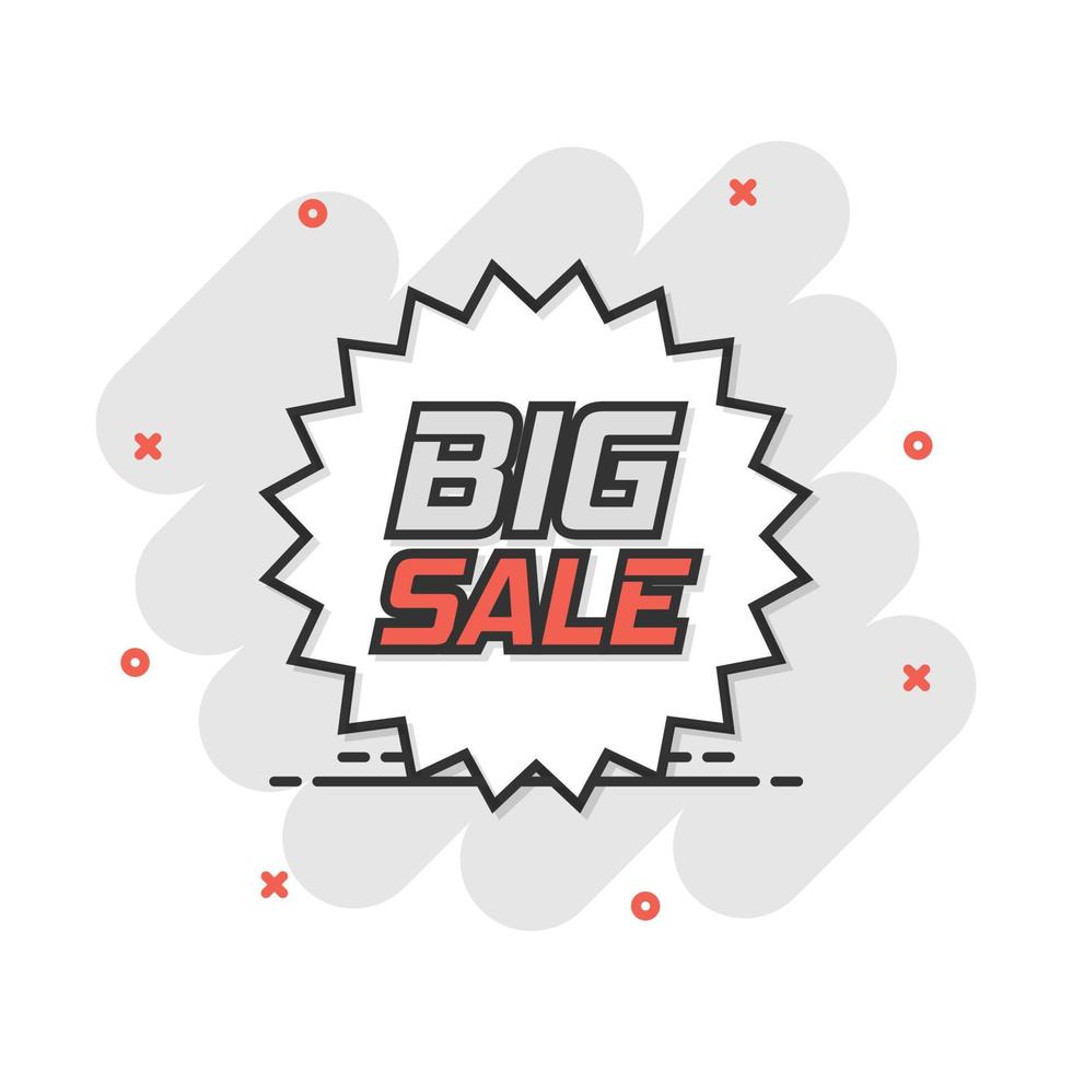 Vector cartoon discount sticker icon in comic style. Sale tag illustration pictogram. Promotion big sale discount splash effect concept.