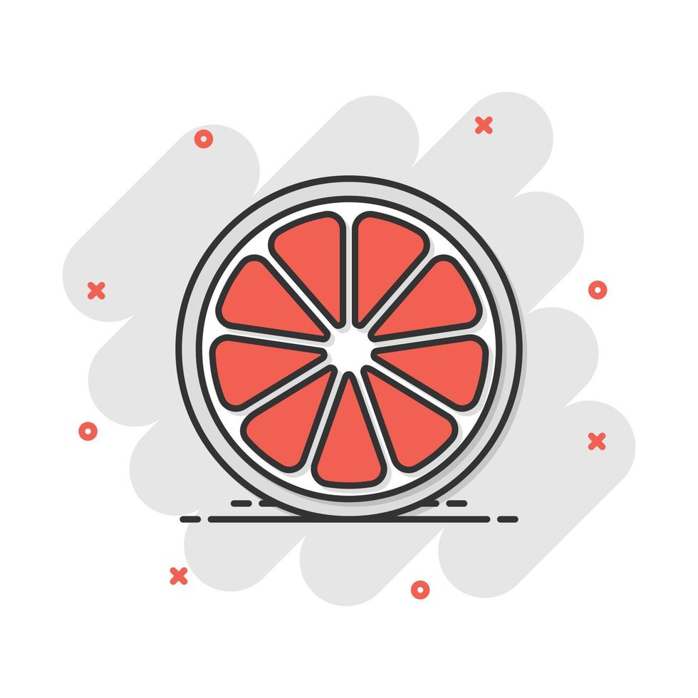 icono de fruta naranja de dibujos animados vectoriales en estilo cómico. pictograma de ilustración de concepto de cítricos naranja. concepto de efecto de salpicadura de negocio de alimentos tropicales. vector