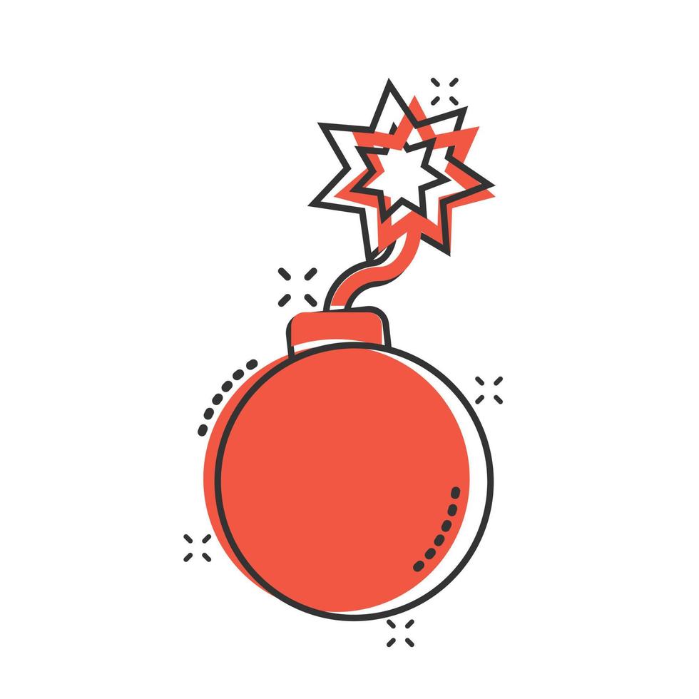 Bomb icon in comic style. Dynamite cartoon vector illustration on white isolated background. C4 tnt splash effect business concept.