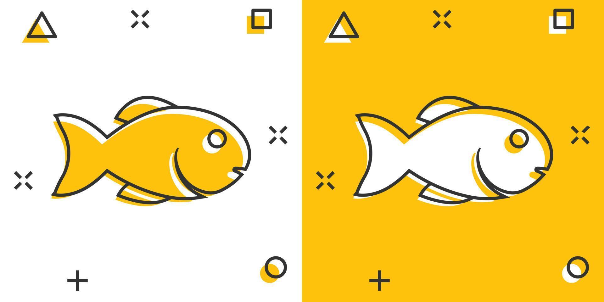 icono de pescado en estilo cómico. ilustración vectorial de dibujos animados de mariscos sobre fondo blanco aislado. concepto de negocio de efecto de salpicadura de animales marinos. vector