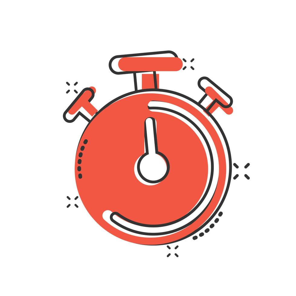 icono de reloj en estilo cómico. ver ilustración de vector de dibujos animados sobre fondo blanco aislado. concepto de negocio de efecto de salpicadura de temporizador.