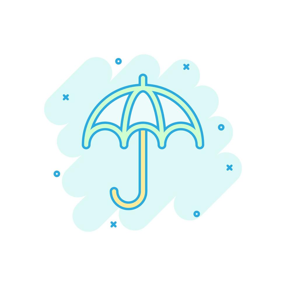 Umbrella icon in comic style. Parasol vector cartoon illustration on white isolated background. Umbel business concept splash effect.