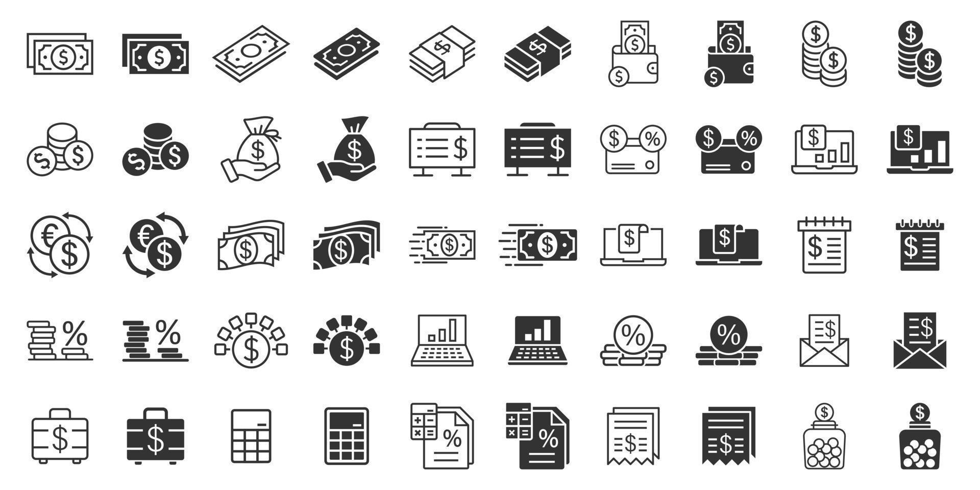 Money finance icon set in flat style. Payment vector illustration on white isolated background. Currency budget business concept.