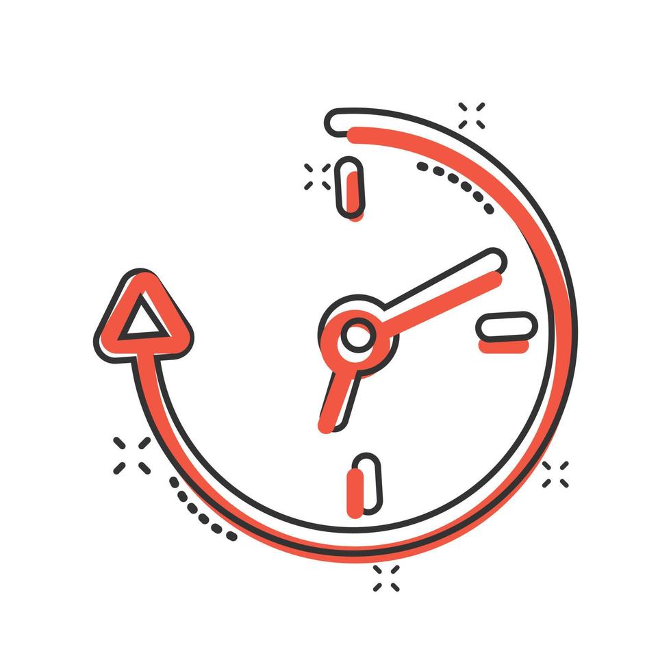 Clock icon in comic style. Watch cartoon vector illustration on white isolated background. Timer splash effect business concept.