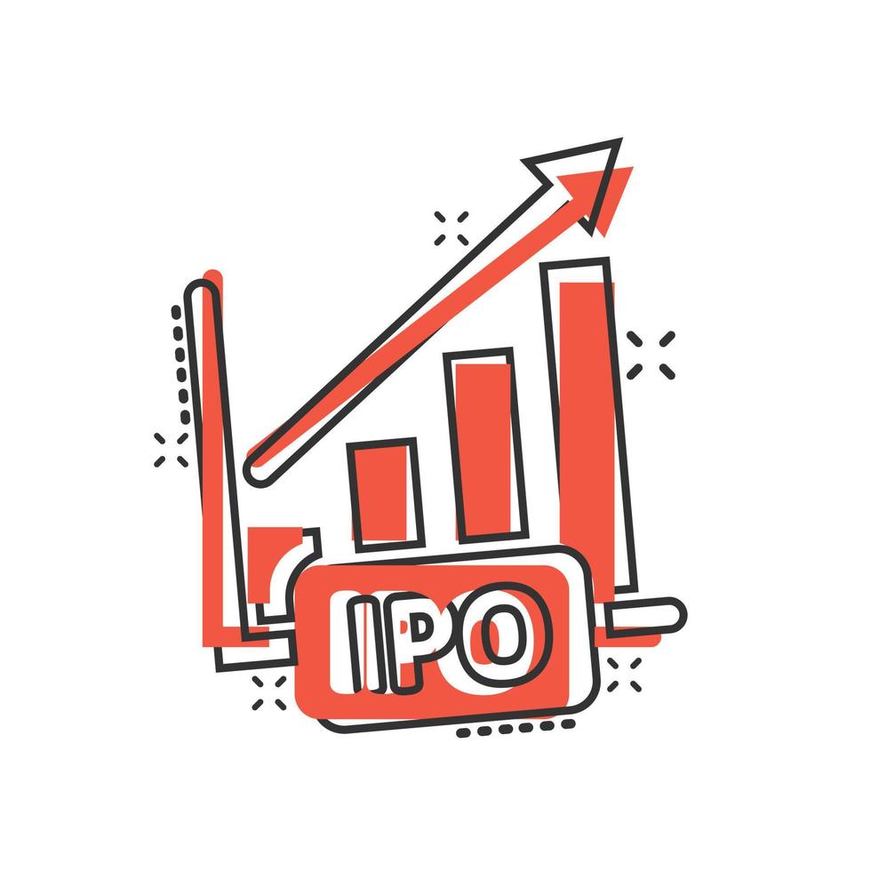 Chart graph icon in comic style. Arrow grow cartoon vector illustration on white isolated background. Analysis splash effect business concept.