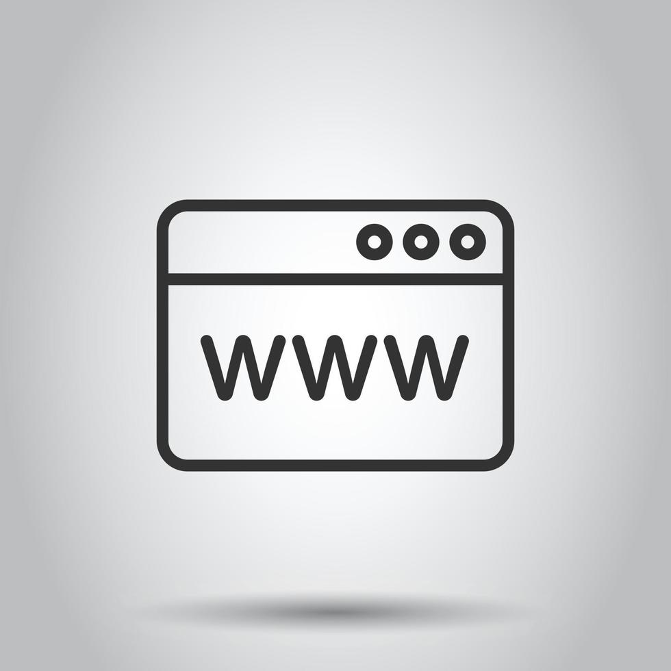 Website domain icon in flat style. Com internet address vector illustration on white isolated background. Server business concept.
