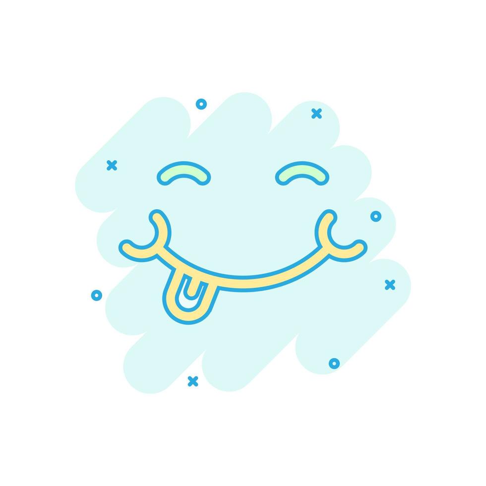 Smile face icon in comic style. Tongue emoticon vector cartoon illustration on white isolated background. Funny character business concept splash effect.