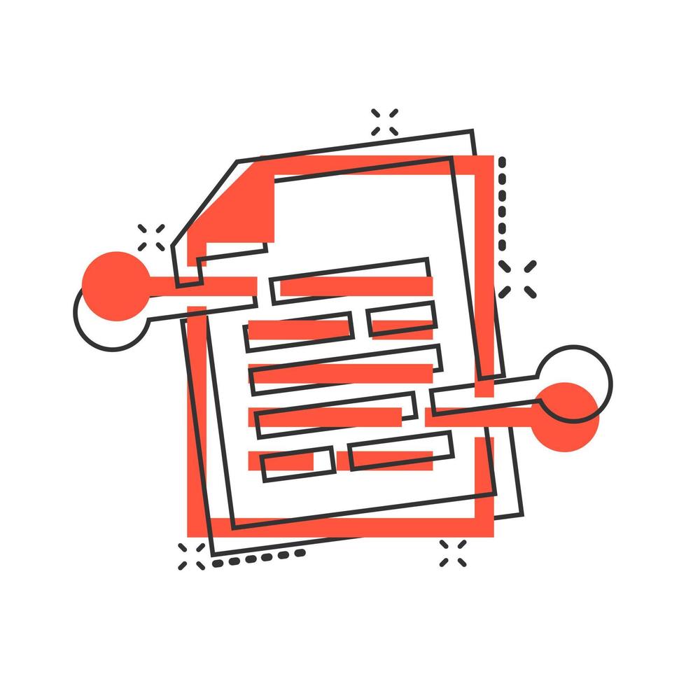 Vector cartoon document paper icon in comic style. Terms sheet concept illustration pictogram. Document analytics business splash effect concept.