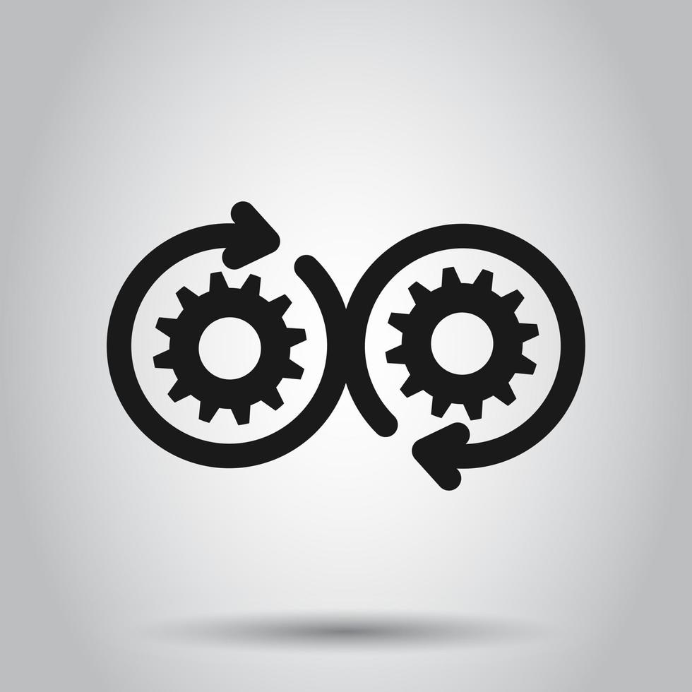 Development icon in flat style. Devops vector illustration on isolated background. Cog with arrow business concept.