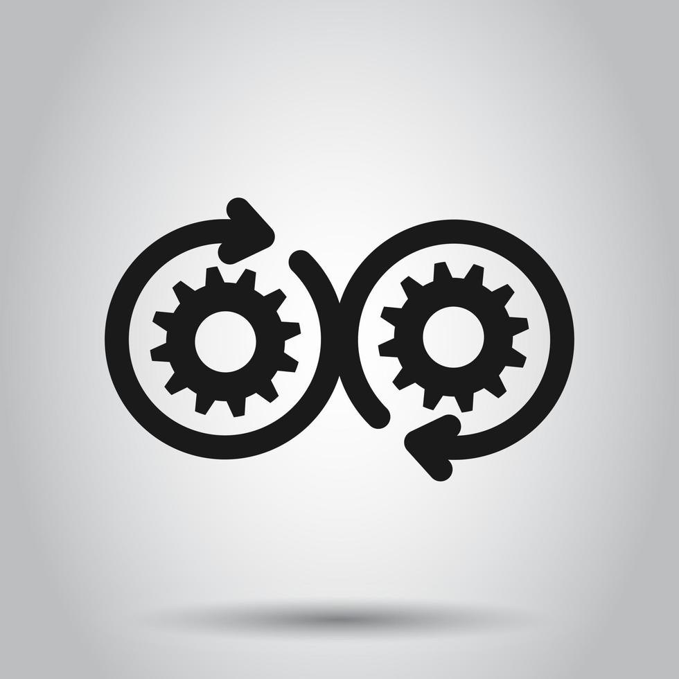 desarrollo icono en plano estilo. devops vector ilustración en aislado antecedentes. diente con flecha negocio concepto.