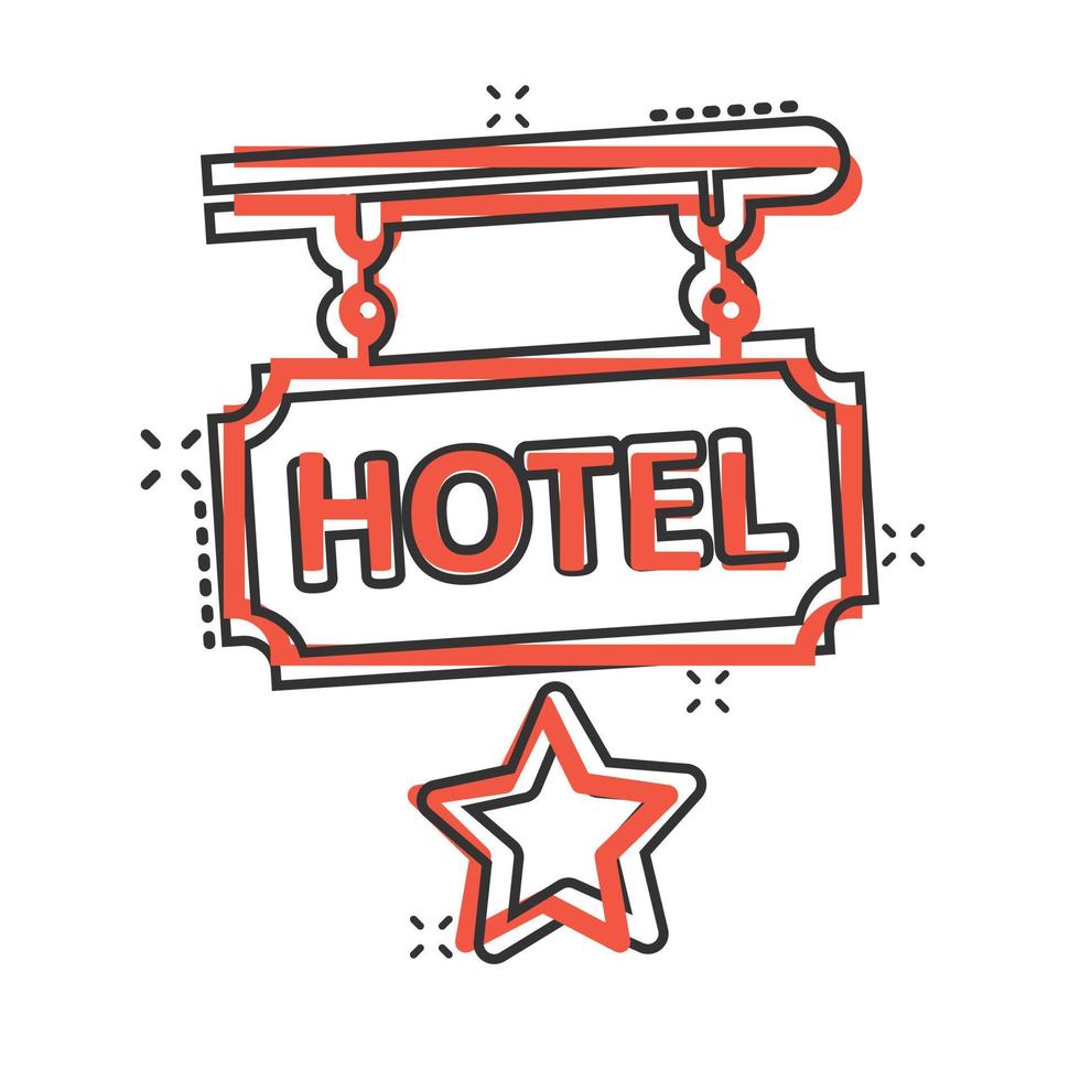 Hotel 1 star sign icon in comic style. Inn cartoon vector illustration on white isolated background. Hostel room information splash effect business concept.