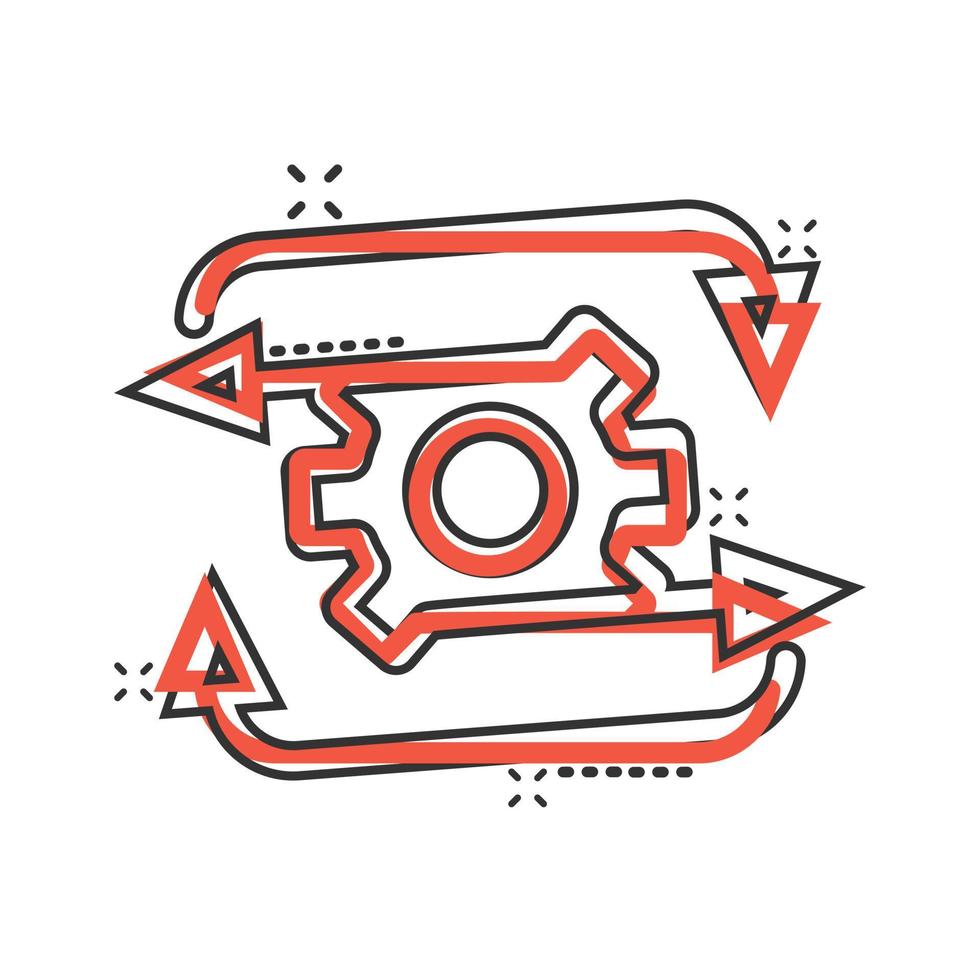 Workflow icon in comic style. Gear effective cartoon vector illustration on white isolated background. Process organization splash effect business concept.