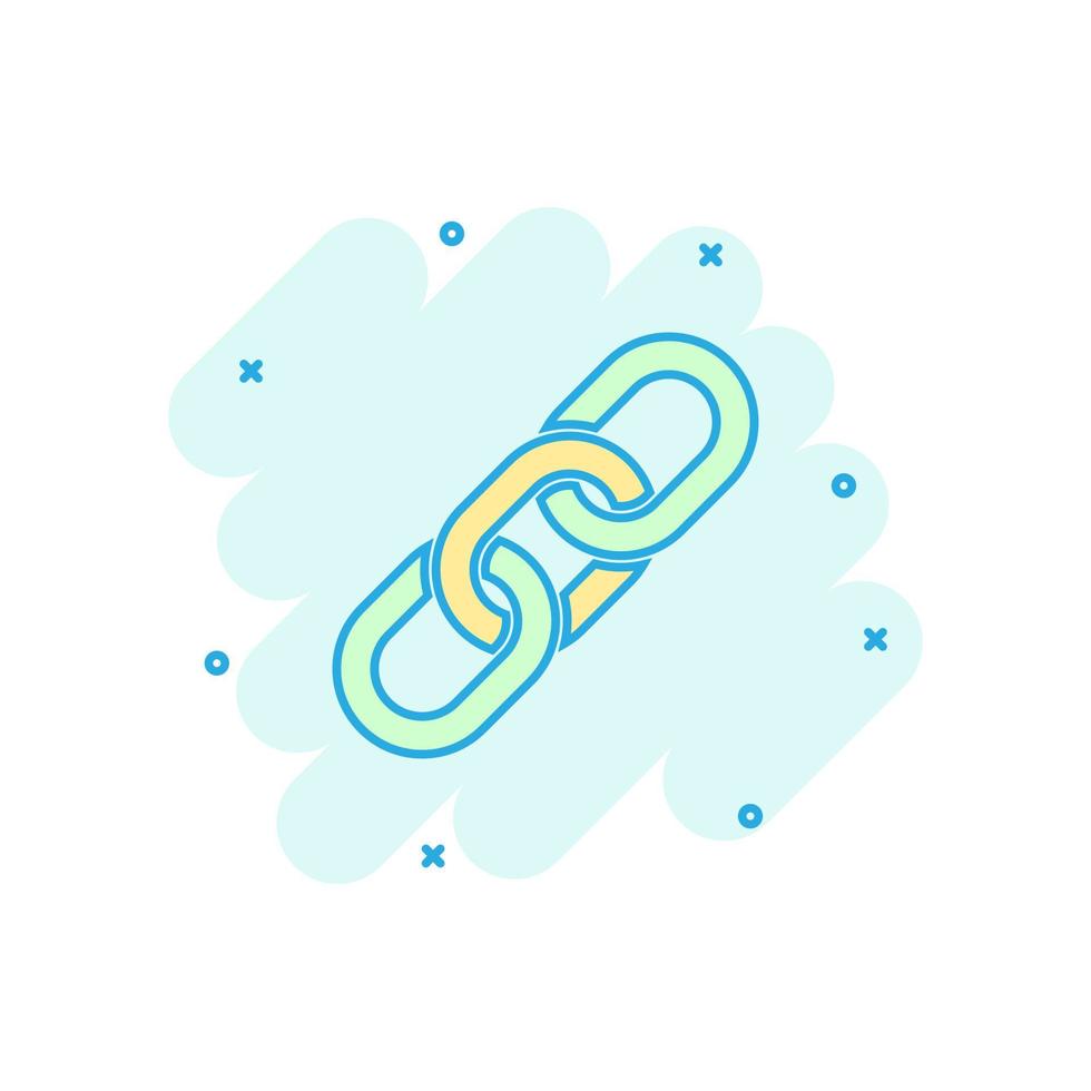 Chain sign icon in comic style. Link vector cartoon illustration on white isolated background. Hyperlink business concept splash effect.