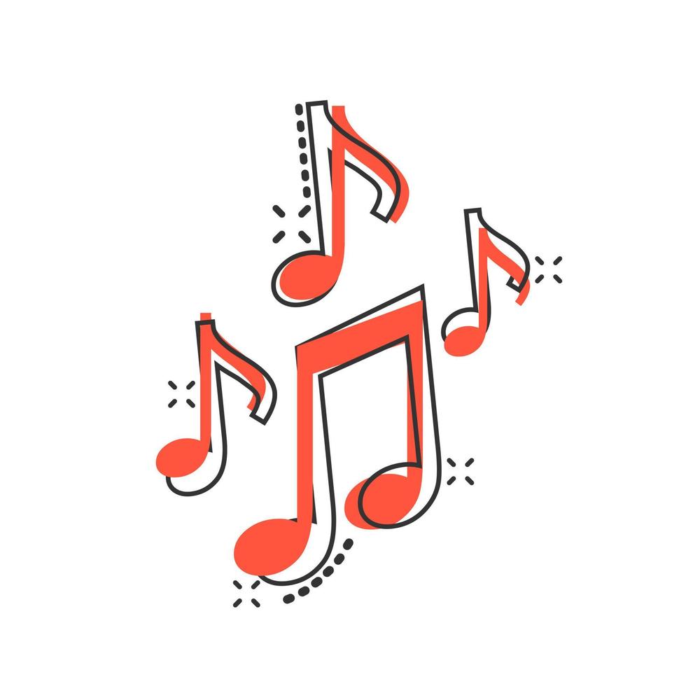 icono de nota musical de dibujos animados vectoriales en estilo cómico. pictograma de ilustración de concepto de medios de sonido. concepto de efecto de salpicadura de negocio de nota de audio. vector