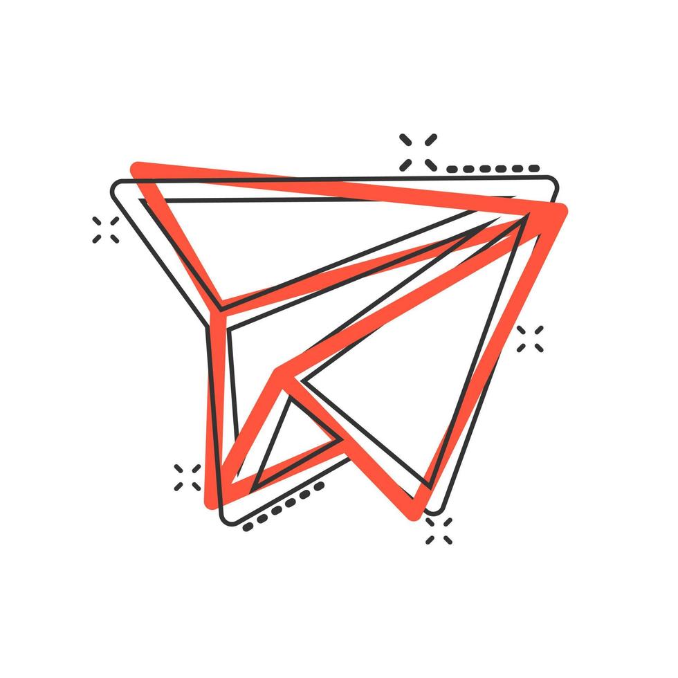 Paper airplane icon in comic style. Plane vector cartoon illustration on white isolated background. Air flight business concept splash effect.