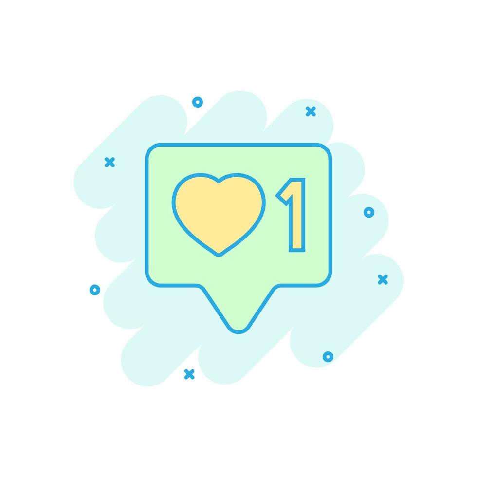 Social media notification sign icon in comic style. Like, comment, follow vector cartoon illustration on white isolated background. Click button business concept splash effect.