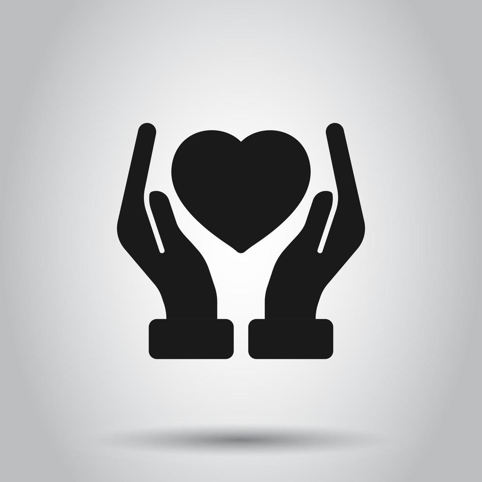 Heart care icon in flat style. Charity vector illustration on isolated background. Love in hand business concept.