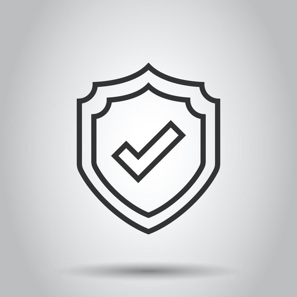 Shield with check mark icon in flat style. Protect vector illustration on white isolated background. Checkmark guard business concept.Shield with check mark icon in flat style.